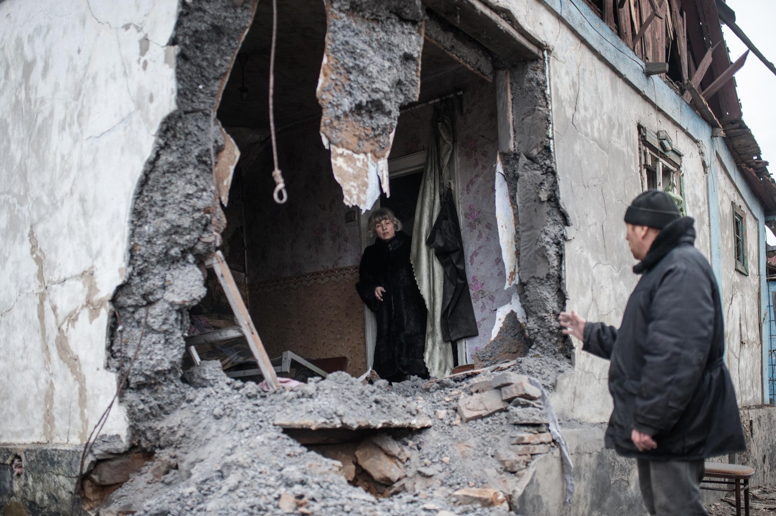 A 45-year old woman was killed as Ukrainian forces shell the village of Zaitsevo with BM-21 Grad rockets. Donbas, Ukraine, February 24, 2022. Photo by Svetlana Kisileva/ABACAPRESS.COM