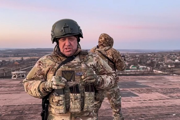 FILE - In this handout photo taken from video released by Prigozhin Press Service on Friday, March 3, 2023, Yevgeny Prigozhin, the owner of the Wagner Group military company, addresses Ukrainian Presi ...