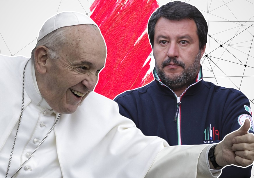 Papst vs. Salvini: Franziskus lässt im Kampf gegen den Rechtspopulismus auch schon mal das Licht anschalten.