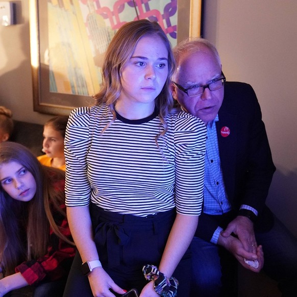 November 6, 2018 - Minneapolis, MN, USA - DFL gubernatorial candidate Tim Walz watched election results come in with his daughter Hope and extended family in their hotel suite Tuesday night. ANTHONY S ...