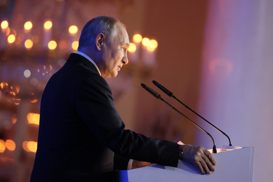 Russia Putin International Parliamentary Conference 8527297 29.09.2023 Russian President Vladimir Putin delivers a speech during an opening of the Russia - Latin America international parliamentary co ...