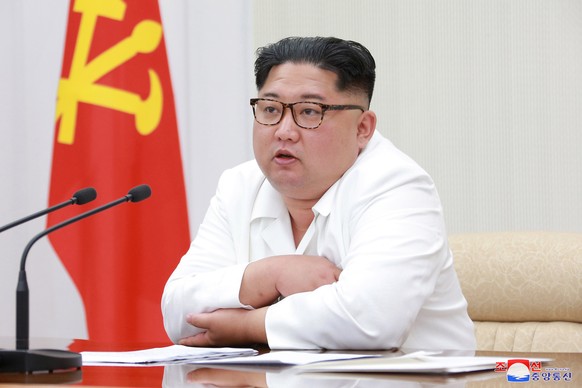 North Korean leader Kim Jong Un speaks during the first enlarged meeting of the seventh Central Military Commission of the Workers' Party of Korea (WPK), in this undated photo released by North Korea' ...