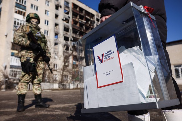 RUSSIA, SEVERODONETSK - MARCH 11, 2024: A ballot box is seen during an early voting in the 2024 Russian presidential election. The election is scheduled for March 15-17, with LDPR Leader Leonid Slutsk ...