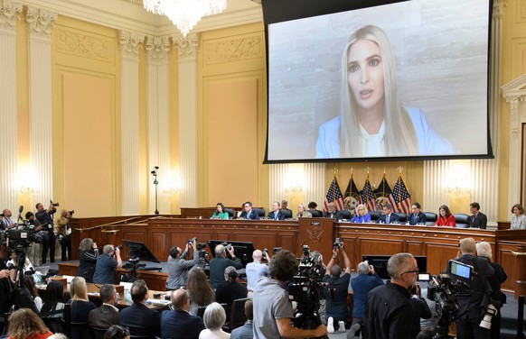 June 10, 2022, Washington, District of Columbia, USA: An image of Ivanka Trump is seen on a screen during a House Select Committee hearing to Investigate the January 6th Attack on the US Capitol, in t ...