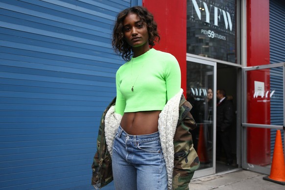 Model Melodie Monrose posing outside of the Yeezy runway show during New York Fashion Week - Feb 15, 2017 - NYFW: Fall 2017 Street Style Day 7, New York City New York United States PUBLICATIONxINxGERx ...
