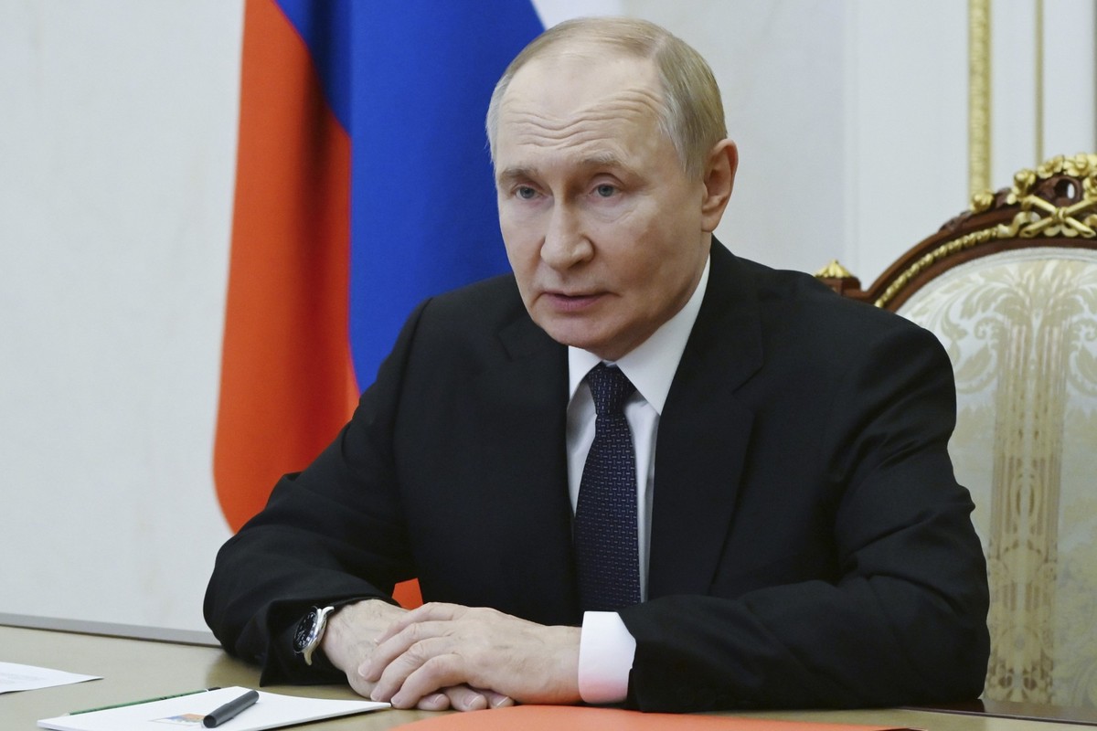 Russian President Vladimir Putin chairs a Security Council meeting via videoconference at the Kremlin in Moscow, Russia, Friday, Aug. 29, 2025. (Pavel Byrkin, Sputnik, Kremlin Pool Photo via AP)