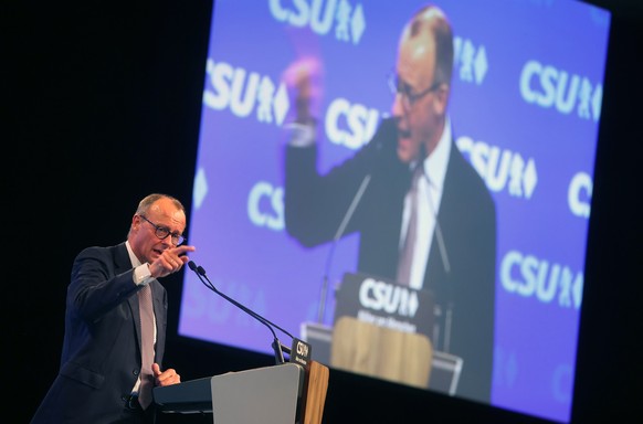 29.10.2022, Bayern, Augsburg: Friedrich Merz,Vorsitzender der CDU, spricht beim CSU-Parteitag. Foto: Karl-Josef Hildenbrand/dpa +++ dpa-Bildfunk +++