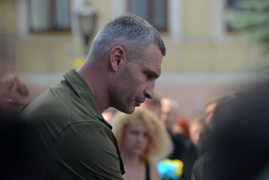 Kiev, Ukraine - June 18, 2022 - Kyiv city head Vitali Klitschko pays his last respects to civil activist, 2014 Revolution of Dignity participant and serviceman of the 93rd Separate Kholodnyi Yar Mecha ...