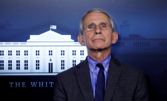 National Institute of Allergy and Infectious Diseases Director Dr. Anthony Fauci attends the daily coronavirus task force briefing at the White House in Washington, U.S., April 13, 2020. REUTERS/Leah  ...
