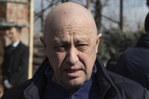 April 8, 2023, Russia, Moscow: Yevgeny Prigozhin, head of the Russian private army Wagner Group, attends the funeral of the slain Russian military blogger Tatarsky at the Trojekuro cemetery...