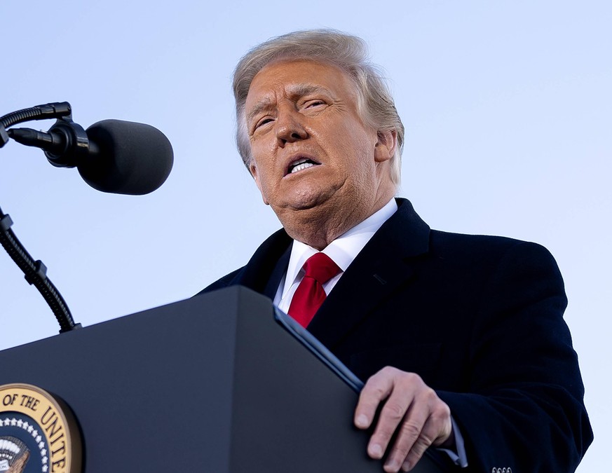 January 20, 2021, Joint Base Andrews, Maryland, USA: U.S. President Donald Trump speaks during a farewell ceremony at Joint Base Andrews, Maryland, U.S., on Wednesday, Jan. 20, 2021. Trump departs Was ...