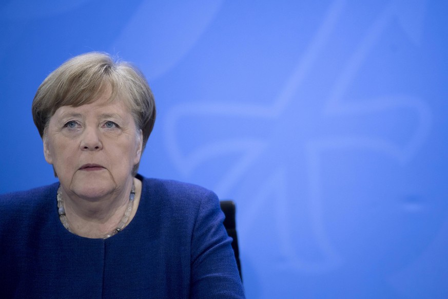 Angela Merkel, Press Call Coronavirus Crisis DEU, Deutschland, Germany, Berlin, 30.04.2020 Bundeskanzlerin Angela Merkel waehrend der Pressekonferenz nach der Telefonschaltkonferenz mit den Regierungs ...