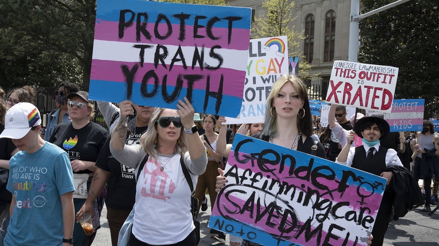 March 31, 2023, Atlanta, Georgia, USA: Transgender individuals, family members and advocates rally and march outside Georgia statehouse March 31, recognized nationally as Transgender Day of Visibility ...