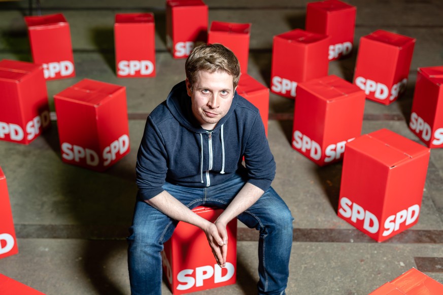 WITTENBERG, GERMANY - MAY 06: Kevin Kühnert, head of Jusos, the youth arm of the German Social Democrats (SPD), poses for a photo during an event to promote SPD candidates in local city council electi ...