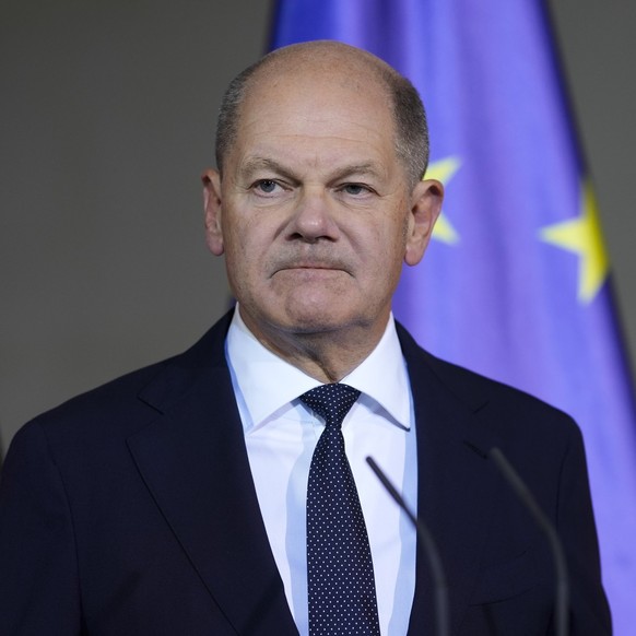 German Chancellor Olaf Scholz gives a statement after a meeting with government leaders in Berlin, Germany, Wednesday, Nov. 6, 2024. (AP Photo/Markus Schreiber)