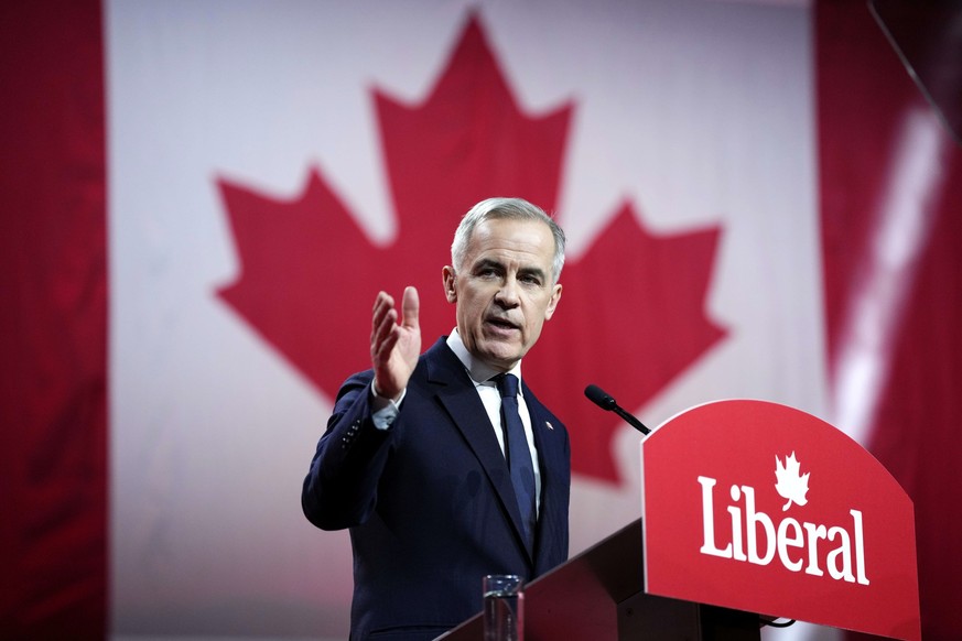 dpatopbilder - 09.03.2025, Kanada, Ottawa: Der Parteivorsitzende der Liberalen, Mark Carney, hält seine Siegesrede während der Bekanntgabe der Parteiführung der Liberalen in Ottawa, Ontario. Foto: Jus ...