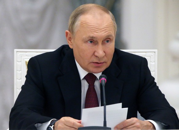 Russian President Vladimir Putin chairs a meeting of leadership of military-industrial complex enterprises at the Kremlin in Moscow, Russia, Tuesday, Sept. 20, 2022. (Konstantin Zavrazhin, Sputnik, Kr ...