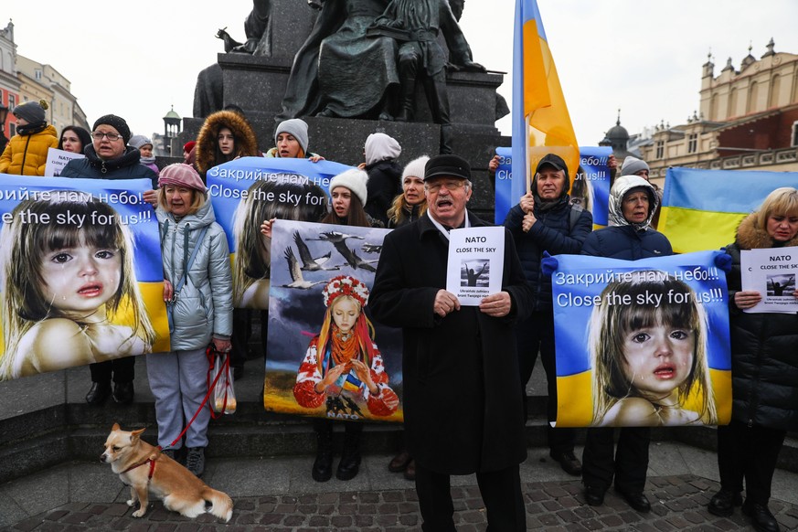 Solidarity With Ukraine Protest In Poland Ukrainian citizens and supporters attend a demonstration of solidarity with Ukraine at the Main Square, demanding NATO to close the sky for Russian planes ove ...