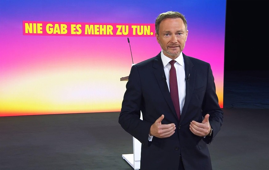 Was meint er genau? FDP-Chef Christian Lindner bei seiner Rede auf dem digitalen Bundesparteitag. 
