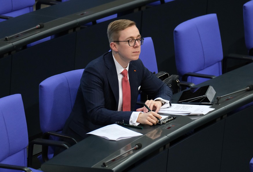 BERLIN, GERMANY - FEBRUARY 13: Philipp Amthor, member of the Bundestag of the German Christian Democrats (CDU), attends debates over the post-Brexit phase of negotiations with the United Kingdom at th ...