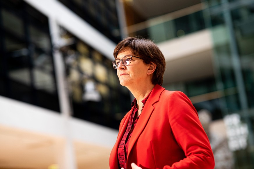 BERLIN, GERMANY - JANUARY 18: Co-leader of the German Social Democrats (SPD) Saskia Esken speaks to the media remotely via a livestreamed press conference at SPD headquarters on January 18, 2021 in Be ...