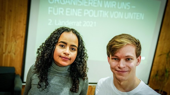 Sarah-Lee Heinrich, Bundessprecherin der Grünen Jugend, und Timon Dzienus, Bundessprecher der Grünen Jugend, nehmen an der Delegiertenkonferenz der Grünen Jugend teil. Das Treffen findet unter dem Mot ...