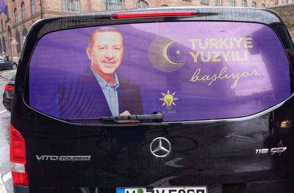 May 1, 2023, Munich, Bavaria, Germany: On the first of May, buses appearing to be escorted by vehicles marked as having alignment with Erdogan s AK Party brought hundreds of Turkish voters to Munich t ...