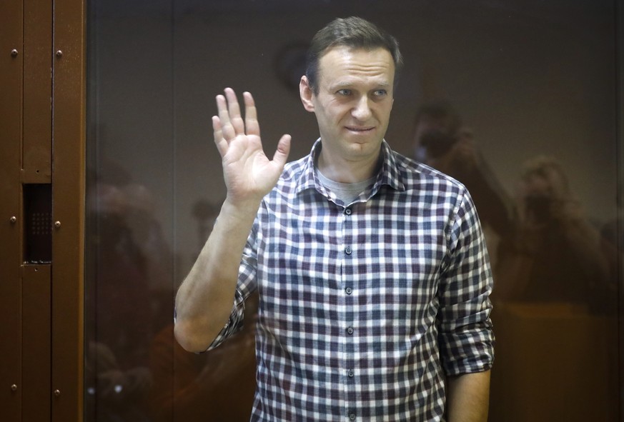 Oppositionsführer Alexej Nawalny steht in einem Käfig im Babuskinsky Bezirksgericht.