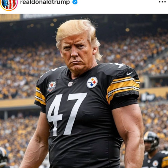 Trump postet ein KI-Bild von sich als NFL-Starspieler mit extra viel Muskelmasse.