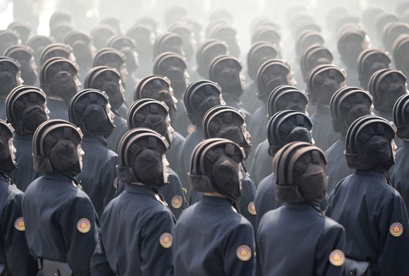 FILE - Soldiers march across Kim Il Sung Square in Pyongyang, North Korea, on April 15, 2017, during a military parade to celebrate the 105th anniversary of the birth of Kim Il Sung, the country's lat ...