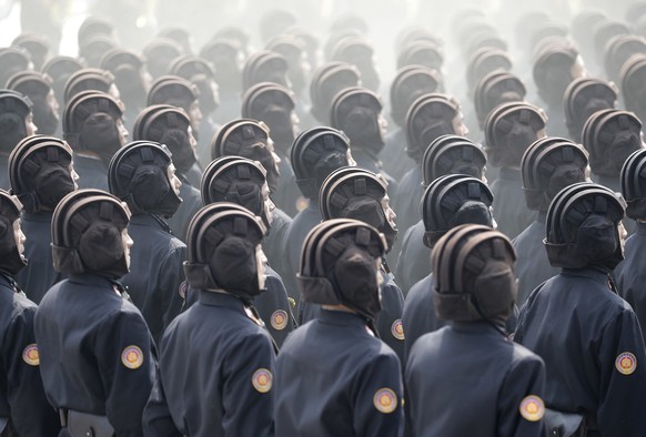 FILE - Soldiers march across Kim Il Sung Square in Pyongyang, North Korea, on April 15, 2017, during a military parade to celebrate the 105th anniversary of the birth of Kim Il Sung, the country&#039; ...