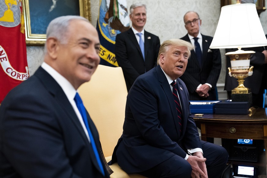 WASHINGTON, DC - SEPTEMBER 15: U.S. President Donald Trump and Prime Minister of Israel Benjamin Netanyahu participate in a meeting in the Oval Office of the White House on September 15, 2020 in Washi ...