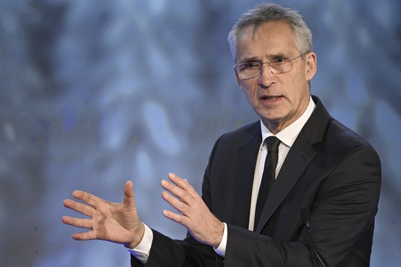 FILE - NATO Secretary General Jens Stoltenberg speaks during the annual Society and Defence Conference in Salen, Sweden, on Jan. 8, 2023. Stoltenberg said Monday Jan. 9, 2023 that Sweden has done what ...