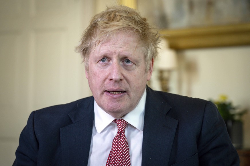 200413 -- BEIJING, April 13, 2020 -- British Prime Minister Boris Johnson speaks at 10 Downing Street after being discharged from hospital in London, Britain, on April 12, 2020. Boris Johnson has been ...