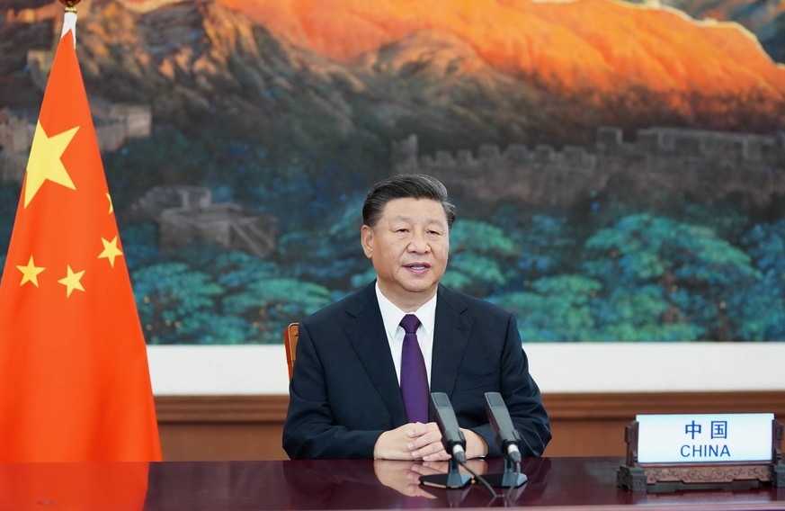 200921 -- BEIJING, Sept. 21, 2020 -- Chinese President Xi Jinping addresses a high-level meeting to commemorate the 75th anniversary of the United Nations via video on Sept. 21, 2020. CHINA-BEIJING-XI ...
