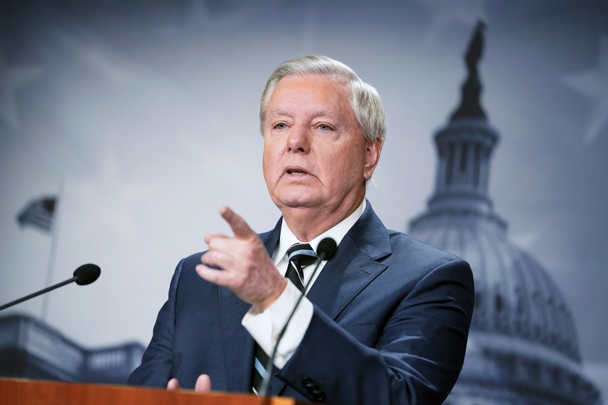 Sen. Lindsey Graham, R-S.C., speaks about a Senate resolution calling for accountability for Russian President Vladimir Putin, Wednesday, March 2, 2022 at the Capitol in Washington. (AP Photo/Mariam Z ...