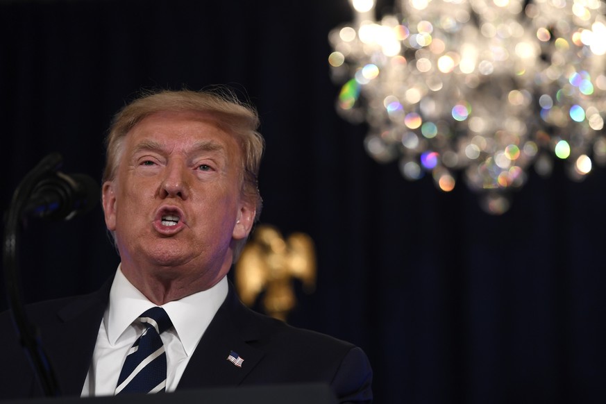 President Donald Trump speaks at Trump National Golf Club Bedminster in Bedminster, N.J., Friday, Aug. 7, 2020. (AP Photo/Susan Walsh)