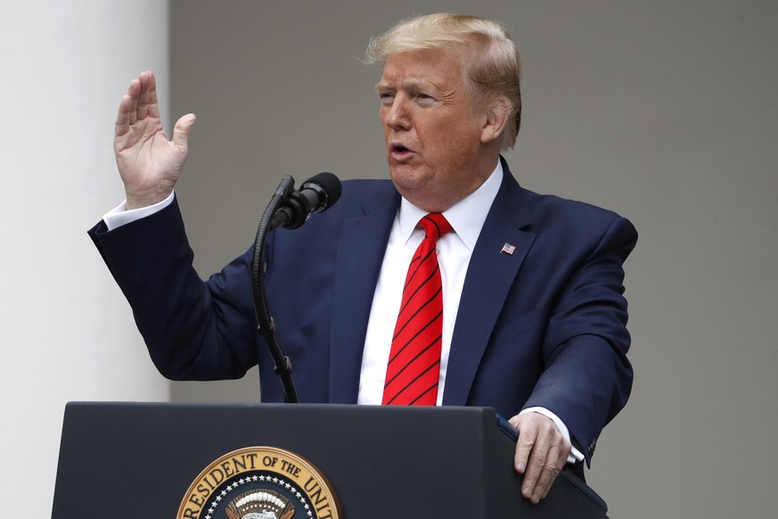 President Donald Trump speaks about the coronavirus during a press briefing in the Rose Garden of the White House, Monday, May 11, 2020, in Washington. (AP Photo/Alex Brandon) |