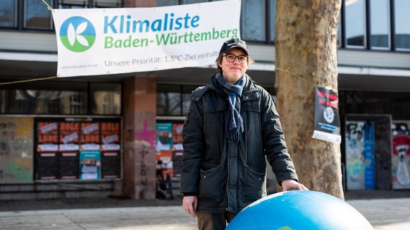 Grünenschreck: Alexander Grevel, Landtagskandidat für die Klimaliste Baden-Württemberg, beim Wahlkampf in Freiburg. 