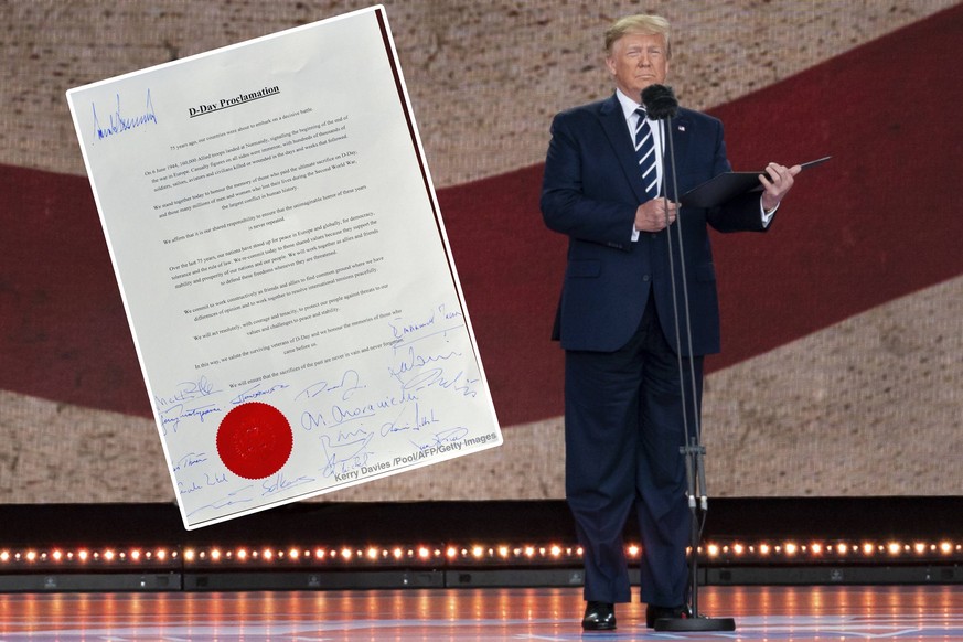 June 5, 2019 - Portsmouth, England, United Kingdom - U.S President Donald Trump addresses an event to marking the 75th anniversary of D-Day at the Southsea Common June 5, 2019 in Portsmouth, England.  ...