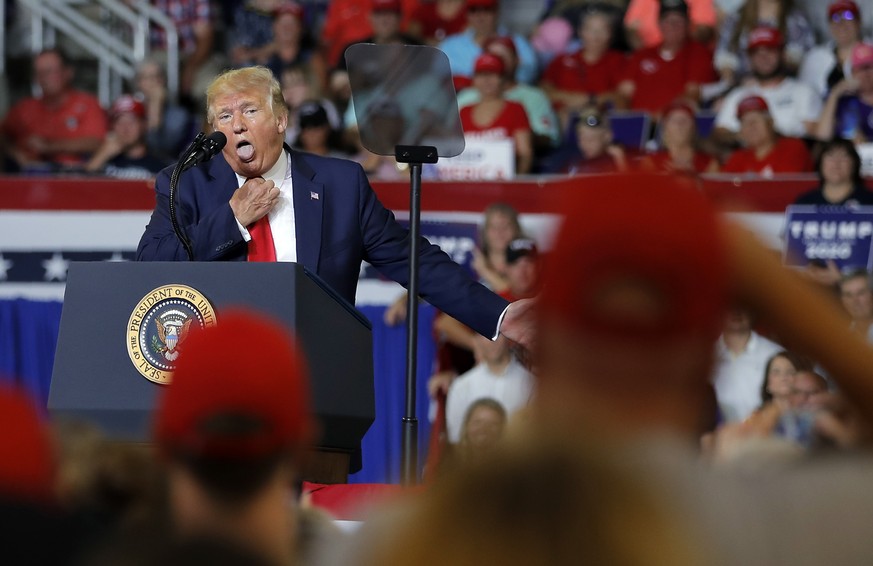 President Donald Trump speaks at a campaign rally at Williams Arena in Greenville, N.C., Wednesday, July 17, 2019. (AP Photo/Carolyn Kaster)