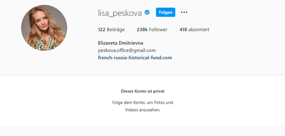 Der Instagram-Account von Elizaveta Peskowa ist seit Kurzem nicht mehr öffentlich.