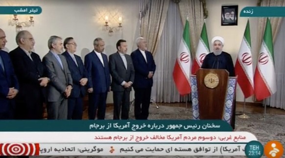 Iran&#039;s President Hassan Rouhani speaks about the nuclear deal in Tehran, Iran May 8, 2018 in this still image taken from video. IRINN/Reuters TV via REUTERS ATTENTION EDITORS - THIS IMAGE WAS PRO ...