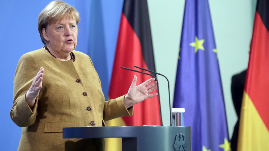 12.10.2021, Berlin: Bundeskanzlerin Angela Merkel (CDU) informiert im Bundeskanzleramt