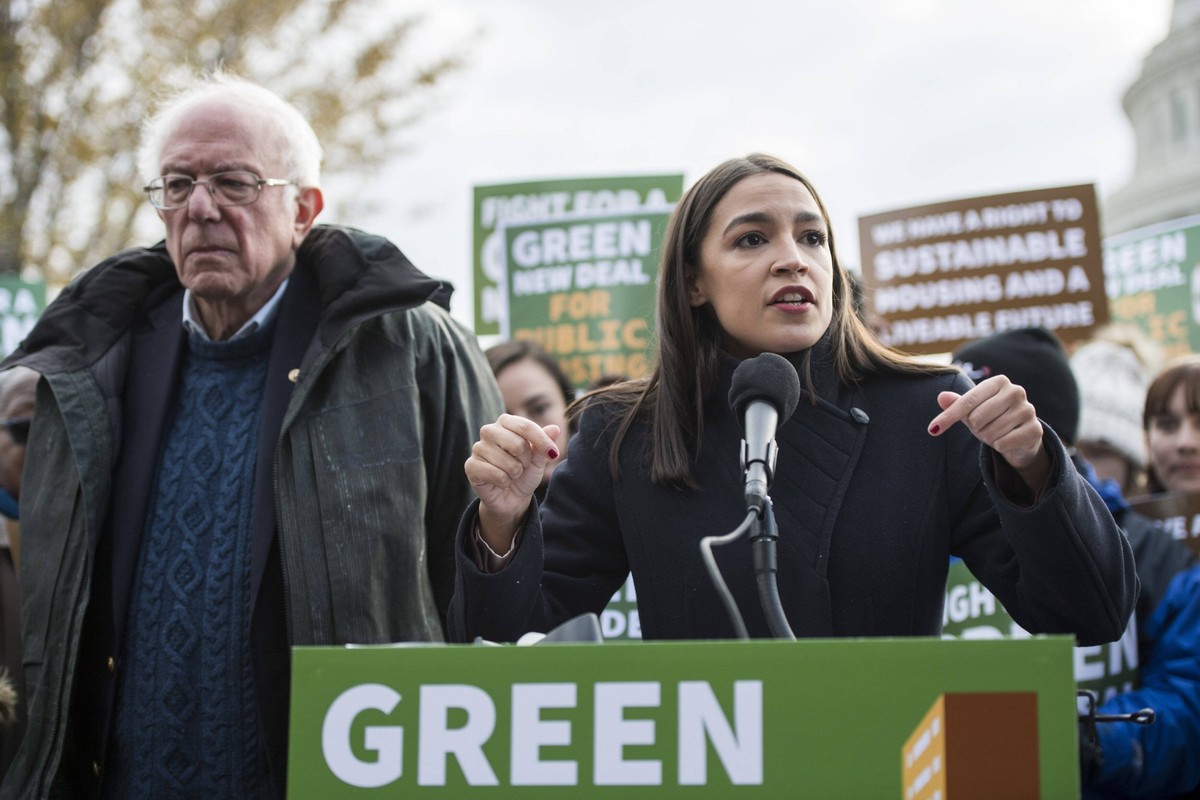 Public Housing Green New Deal UNITED STATES - NOVEMBER 14: Sen. Bernie Sanders, D-Vt., and Rep. Alexandria Ocasio-Cortez, D-N.Y., along with affordable housing advocates and climate change activists a ...