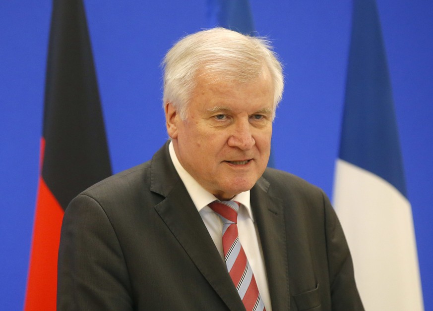 German Interior Minister Horst Seehofer speaks during a press conference after a meeting with French Interior Minister Gerard Collomb in Paris, Thursday, April 12, 2018. (AP Photo/Michel Euler)