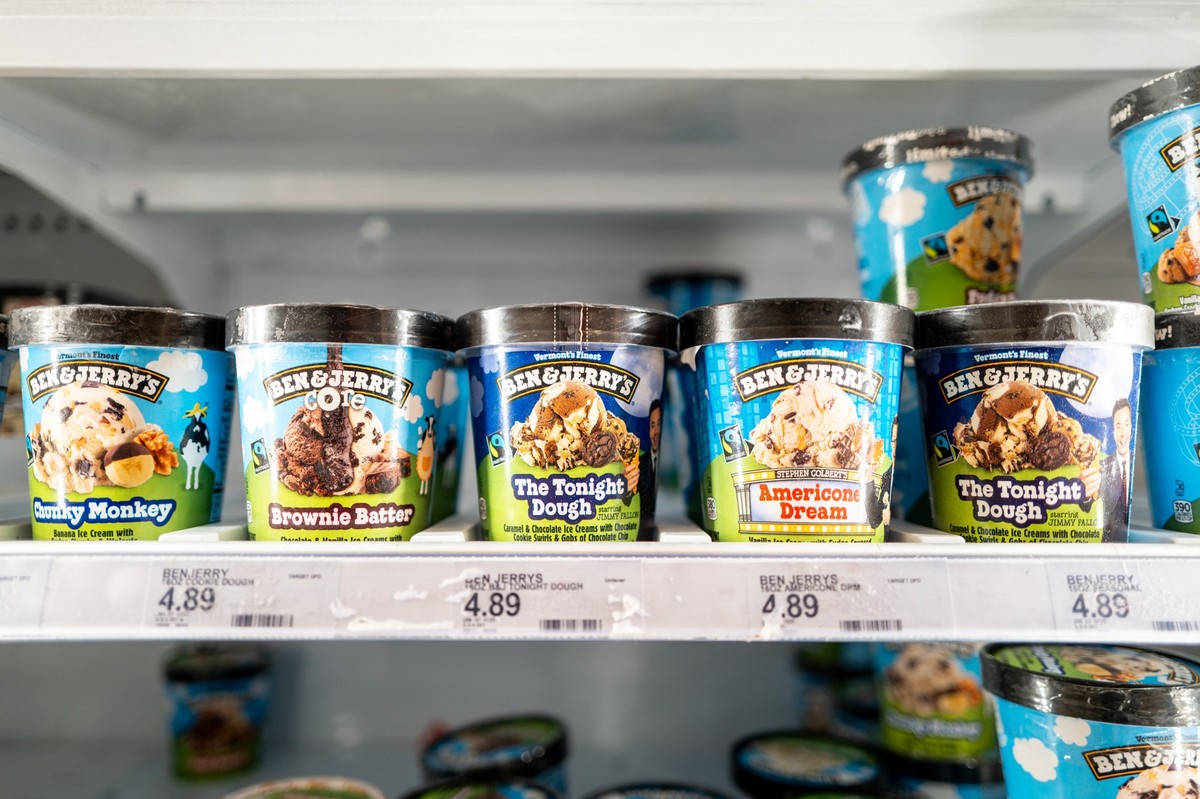 AUSTIN, TEXAS - SEPTEMBER 17: Ben &amp; Jerry&#039;s ice cream is displayed for sale on shelves in a Target store on September 17, 2025 in Austin, Texas. Ben &amp; Jerry&#039;s Co-founder, Jerry Green ...