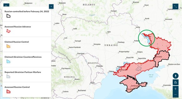 Grün eingezeichnet: die Gegenoffensive der ukrainischen Truppen