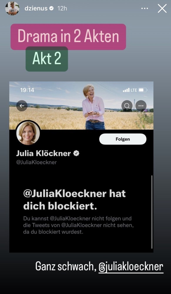 Im zweiten "Akt" blockierte Julia Klöckner den Grünen-Politiker Dzienus.