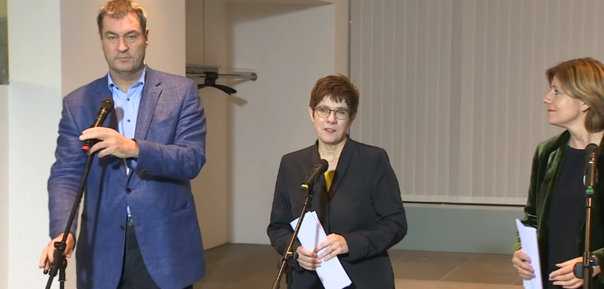 Markus Söder, AKK und Malu Dreyer auf der Pressekonferenz am Sonntagnachmittag.